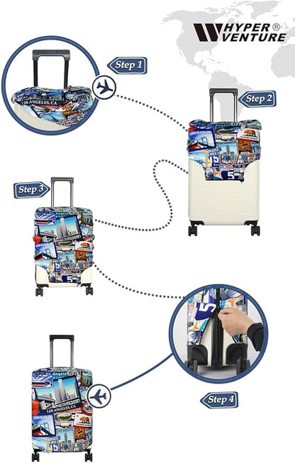 HYPER VENTURE Washable Luggage Cover - Fashion Suitcase Protector Fits 31-32 Inch Luggage (Travel Location, XL)