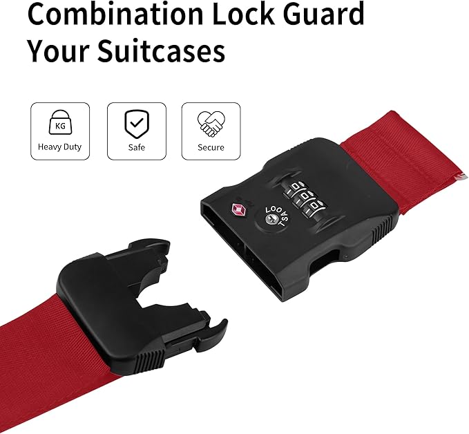 Luggage Straps, Wine-Red TSA-Approved Cross-Design Luggage Strap Belt with Customs Lock for Suitcases, 1-Pack Adjustable Heavy-Duty Cross Suitcase Straps with Name Tags for Travel and Carry-On Bags