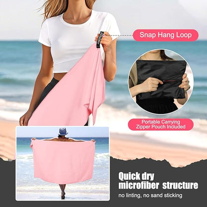 Quick Dry Travel Towel, 3 Sizes 1 Pack Camping Microfiber Towel, Lightweight Fast Drying Towels Set 60"x30", 30"x15", 15"x15" w/Bag for Gym, Beach, Hiking, Swimming, Pink