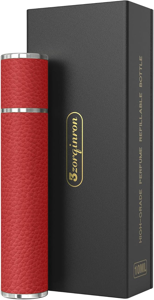 10ML Genuine Leather Atomizer Sprayer for Perfume - Portable Mini Cologne Sprayer for Woman Man - Perfume Travel Refillable Bottle,Travel Essential Fragrance Spray Bottle (Red)