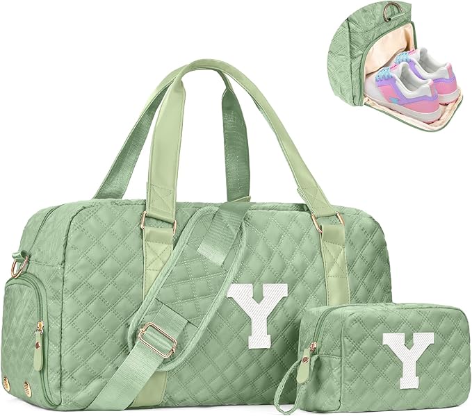 Initial Duffle Bag for Travel Women Girls Gift: Personalized Weekender bags, Dance Cheer bag Sports for Girl, Kid Gymnastics Bags, Birthday Gifts for Women Girls Kids Teens Mom Teacher