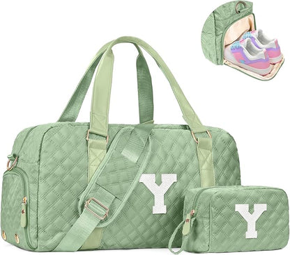 Initial Duffle Bag for Travel Women Girls Gift: Personalized Weekender bags, Dance Cheer bag Sports for Girl, Kid Gymnastics Bags, Birthday Gifts for Women Girls Kids Teens Mom Teacher