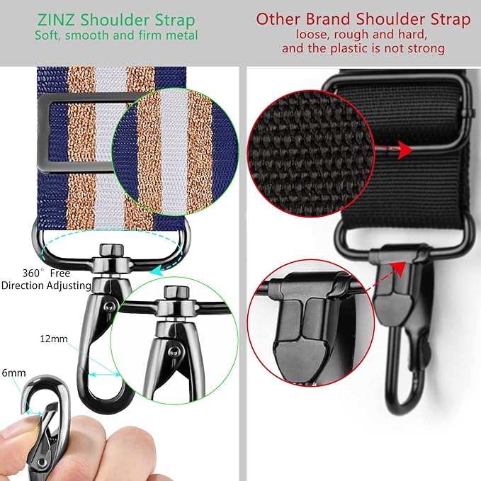ZINZ Shoulder Strap 78" Universal Strap with Ultra-Thick Padded and Dual Balanced Adjustable Buckles for Travel and Sports Bags, Laptop and Crossbody Bags - Blue Glod