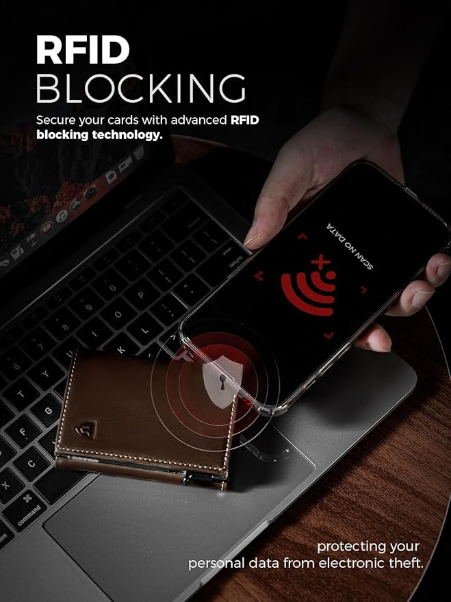 LORZOR Wallet for Men with Metal Card Holder, Pop Up Wallet, Finest Full Grain Leather Trifold Wallet, Smart, Minimalist, RFID Blocking, Front Pocket, ID Window, Brown/Grey