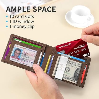 RUNBOX Mens Slim Wallet with Money Clip RFID Blocking Bifold Credit Card Holder for Men with Gift Box