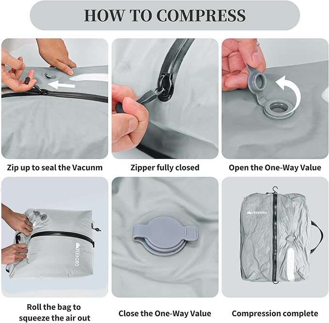 Vacuum Bags for Travel, Professional IP67 Reusable Vacuum Compression Bags for Travel Suitcases and Backpack, Durable Space Saver Bag (1 PACK, No Pump)