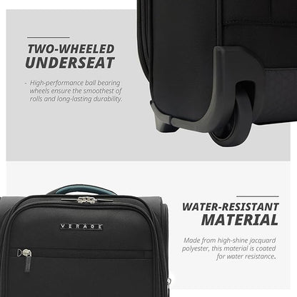 Verage Under Seat Luggage with Wheels, Softside Expanable Small Suitcase Carry On Luggage Bags for Airlines Airplanes Short Trip Men Women (Black, 16-Inch Rolling Underseat)