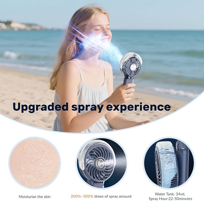 HandFan 5200mAh Upgraded Handheld Misting Fan, Portable Mister Fan Rechargeable, Spray Water Mist Fans, Electric Hand Cooling Ice Fans for Summer Beach Travel Concerts, Gifts for Women(Royal Blue)
