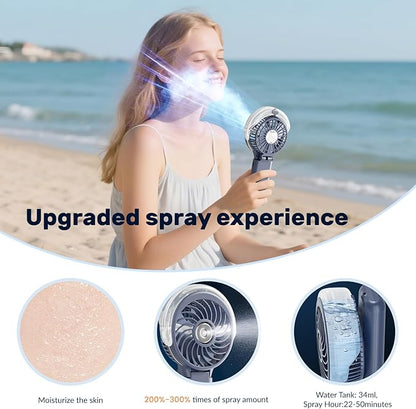 HandFan 5200mAh Upgraded Handheld Misting Fan, Portable Mister Fan Rechargeable, Spray Water Mist Fans, Electric Hand Cooling Ice Fans for Summer Beach Travel Concerts, Gifts for Women(Royal Blue)