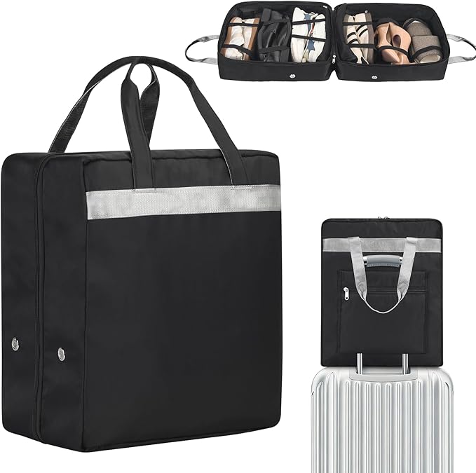 ZHIERNA Shoe Bags for Travel with Handle, Travel Shoe Bags for Packing, Portable Shoes Storage Bag Organizer, Travel Luggage Shoe Bag for Women Men Holds 6 Pair of Shoes (Black)