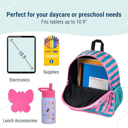 Wildkin 12-inch Kids Backpack – Padded, Adjustable, Ideal for Daycare & Travel - Pink Stripes