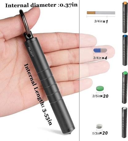 TISUR Small Metal Pill Organizer, Titanium Keychain Pill Holder Travel Pill Box Case Multitool EDC Every Day Carry for Men (Black Titanium)