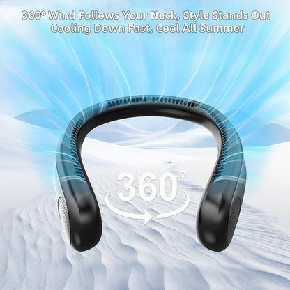 Portable Neck Fan,Personal Wearable Bladeless Fan,LED Display,4-Speeds,6000mAh USB Rechargeable,360° Strong Cooling Wind,Hands Free,Long Lasting,Birthday Gifts for Men Women Dad Mom (Black)