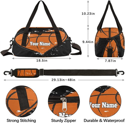 AUUXVA Custom Your Name Heart Shape Basketball Sports Personalized Text Gym Duffle Bag for Kids,Sports Bag for Teens Boys & Girls Small Waterproof Overnight Weekender Carry School Practice Travel Bag