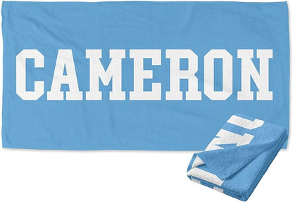 Ships Next Day - Personalized Beach Towel for Kids & Adults - Printed in USA - Custom Towels with Picture and Text - Quick Dry Pool Towels - Cotton/Poly Blend - 30" x 60" - Solid Color