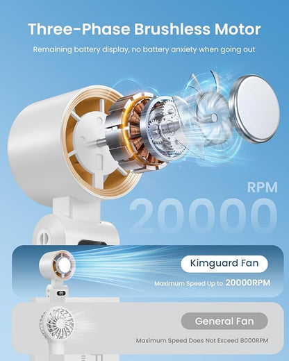 Kimguard 2 Pack Handheld Portable Turbo Fan with Ice Cooler, Speed (1-199) 5500mAh*2 Rechargeable Personal Fan,[20H Cooling Time] Mini Yet Powerful, Small Pocket Fans for Travel/Outdoor/Office, White