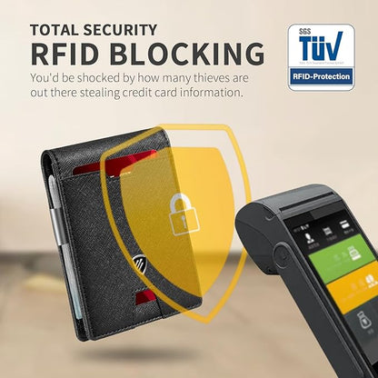 RUNBOX Mens Slim Wallet with Money Clip RFID Blocking Bifold Credit Card Holder for Men with Gift Box