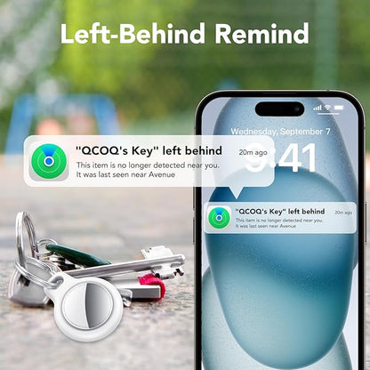 Air Tracker Tags-4 Pack White | Bluetooth Tracker Work with Apple Find My (iOS Only), Smart Tag with Protective Case/Keychain/Lanyard, Item Finder for Luggage/Key/Suitcase, Replaceable Battery