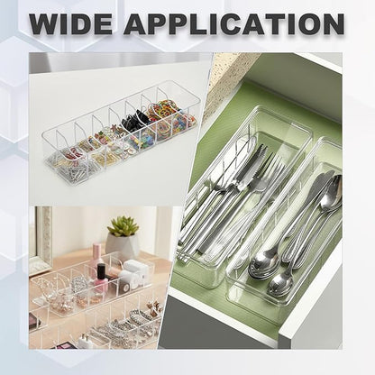 ZILAMGOO 4 Pack Plastic Cord Organizer Box with 40 Wire Ties, Electronics Accessories Storage Case, Clear Cell Phone Cord Storage Organizer with 8 Compartments for Home Office Desk Organizers