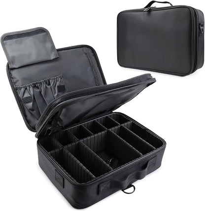 Travel Makeup Bag Makeup Cosmetic Train Case Organizer Portable Storage Bag with Adjustable Dividers for Cosmetics Makeup Brushes Toiletry Jewelry Black Medium