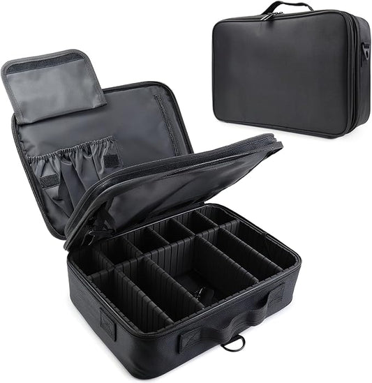 Travel Makeup Bag Makeup Cosmetic Train Case Organizer Portable Storage Bag with Adjustable Dividers for Cosmetics Makeup Brushes Toiletry Jewelry Black Medium