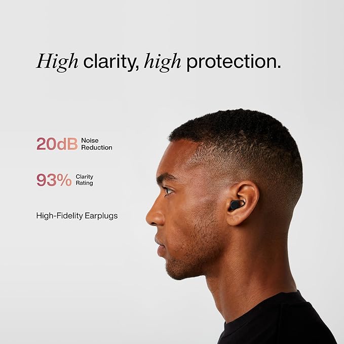 Hears Ear Plugs for Noise Protection - Patented Concert Earplugs, 20dB SNR Sound Reduction, Hypoallergenic Ear Plugs for Sleeping Noise Cancelling with 4 Ear Tip Sizes Included - Jet Black