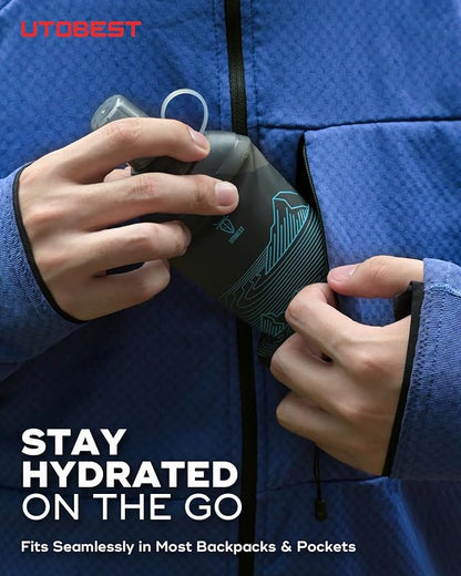 200ml Soft Flask, 2 Pack Flexible TPU Hydration Water Bottle, Collapsible with 28mm Caliber for Running, Hiking, Cycling, Climbing, and Marathon Blue