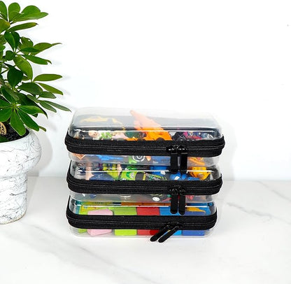 3PCS Clear Hard Shell Zipper Case,Toy Organizers and Storage Box,Clear Toiletry Cosmetic Case,Travel Makeup Bags, Diaper Bag Organizer,Pencil Case,Stackable Portable Transparent Zipper Pouches Black-S