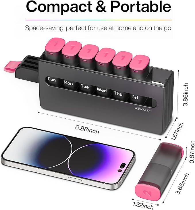 Weekly Pill Organizer 2 Times a Day - Am Pm Pill Box 7 Day, Large Twice Medicine Pill Case for Daily Medication, Vitamins, Fish Oils, Supplements Portable Week Pill Holder Container, Rose Pink