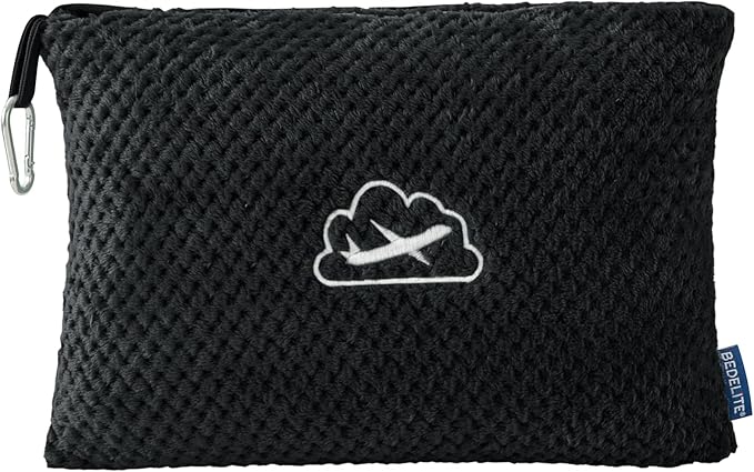 BEDELITE Travel Blanket with Bag, Ultra-Soft Jacquard Fleece Blanket with Luggage Sleeve & Backpack Clip, Airplane Blanket Travel Essentials, Black