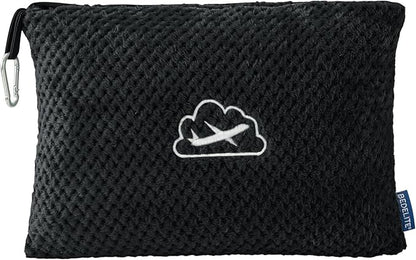 BEDELITE Travel Blanket with Bag, Ultra-Soft Jacquard Fleece Blanket with Luggage Sleeve & Backpack Clip, Airplane Blanket Travel Essentials, Black
