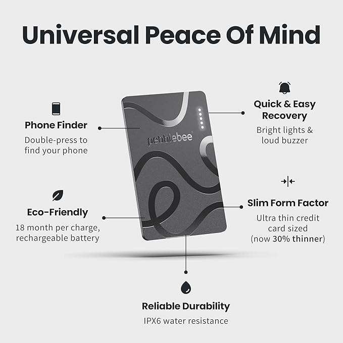 Pebblebee Card 5 | Rechargeable Bluetooth Wallet Tracker Card | Thin Eco-Friendly Alternative Tracking Card to Air Tag & Android Tracker | 18-Month Battery | Inbuilt Link Scan-to-Return & Phone Finder