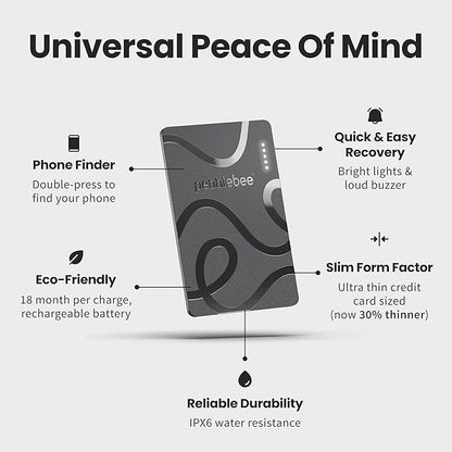 Pebblebee Card 5 | Rechargeable Bluetooth Wallet Tracker Card | Thin Eco-Friendly Alternative Tracking Card to Air Tag & Android Tracker | 18-Month Battery | Inbuilt Link Scan-to-Return & Phone Finder