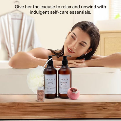 17-Piece Luxury Gift Set with Robe | Complete INFUSÉ White Tea & Coconut Bath Collection | Self-Care Kit with Bath Bombs, Face Masks & Hair Care | Bridesmaid, Mom, Wife, Grandma or Loved Ones