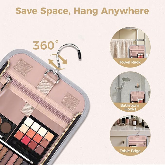 Hanging Toiletry Bag & Makeup Bag for Women with Jewelry Organizer - TSA Approved Large Capacity Travel Cosmetic Organizer, Waterproof Shower Essentials Case with Transparent Pockets