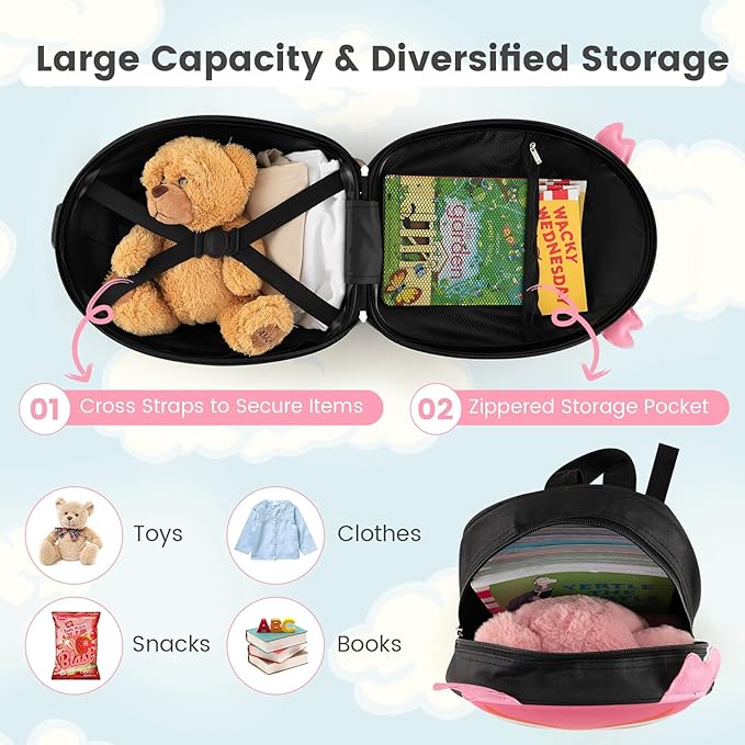 Goplus 2PC Kids Carry On Luggage Set, 16" Rolling Suitcase & 12" Backpack, Airline Approved Travel Trolley Luggage with Wheels for Toddlers Children Girls Boys (Owl)