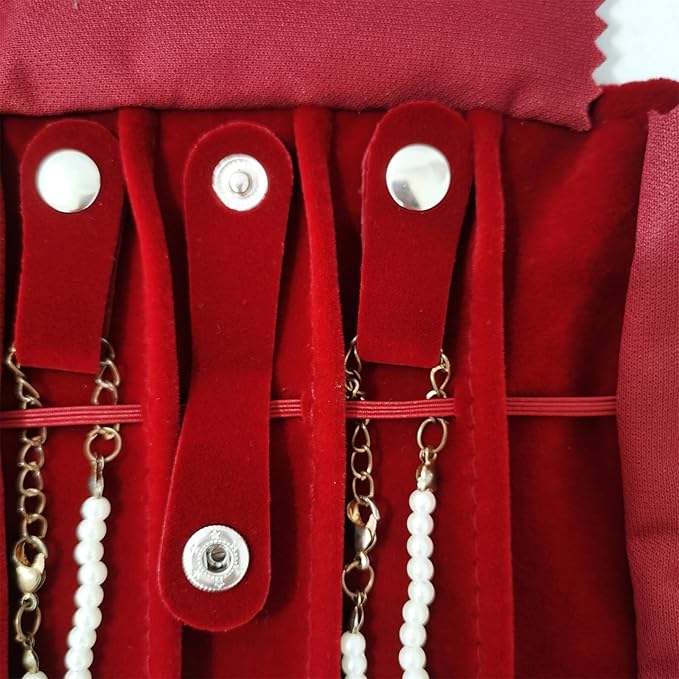 Portable Jewelry Roll Untangled Secure Necklace Travel Storage Bag Displays Holder 16 Chain (Burgundy)