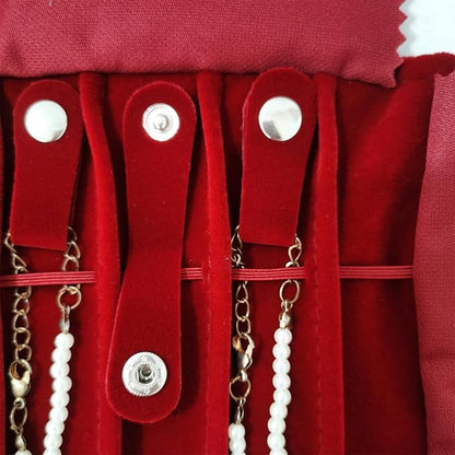Portable Jewelry Roll Untangled Secure Necklace Travel Storage Bag Displays Holder 16 Chain (Burgundy)