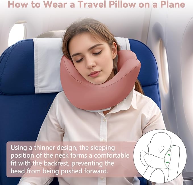 jiaao Neck Pillow Airplane, Ergonomic Memory Foam Travel Pillows for Long Flights, 3D Eye Masks, Ear Plugs and Portable Drawstring Bag, Napping Pillow for Home, Sleep Rest, Family and Travel Use