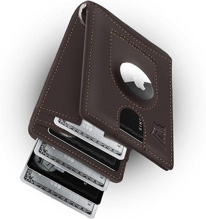 Kings Loot Trackable Airtag Wallet for Men | RFID Blocking Leather Design with Airtag Holder, Money Clip & Pull Tab | Minimalist Air Tag Wallets