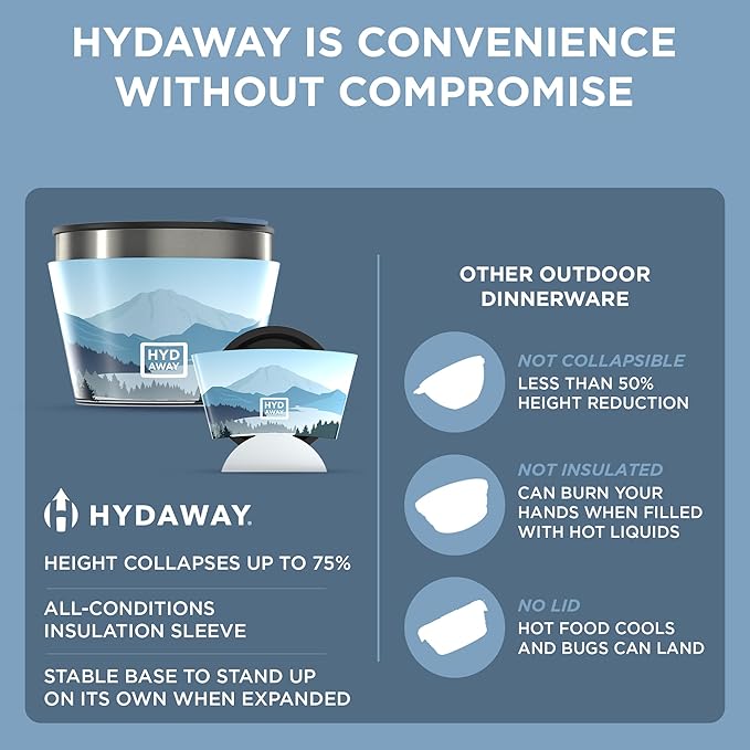 HYDAWAY 1.5-Cup Collapsible Insulated Bowl with Lid - BPA-Free, Leak-Resistant, and Ultra-Compact for Travel, Camping & Everyday Meals