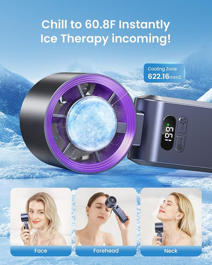 2 Pack Handheld Portable Turbo Fan with Ice Cooler, Speed (1-199) 5500mAh*2 Rechargeable Personal Fan,[20H Cooling Time] Mini Yet Powerful, Small Pocket Fans for Travel/Outdoor/Office, Grey Purple