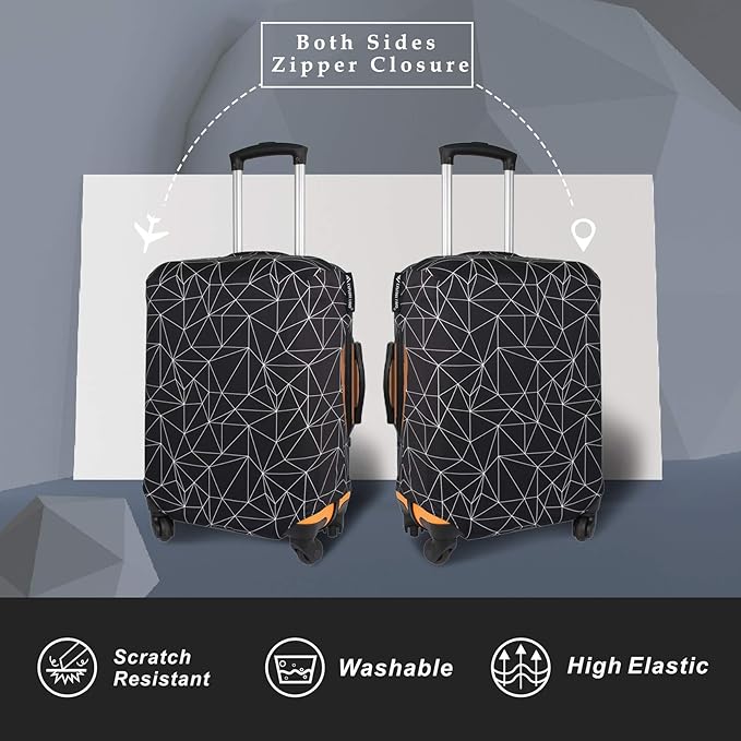 Explore Land Travel Luggage Cover Suitcase Protector Fits 27-30 Inch Case (Black Polygonal, L)