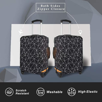 Explore Land Travel Luggage Cover Suitcase Protector Fits 27-30 Inch Case (Black Polygonal, L)