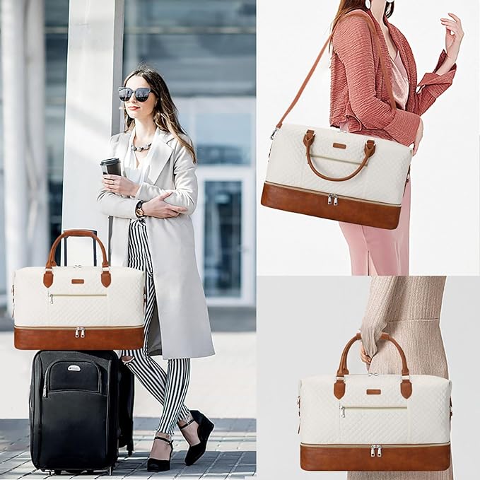 Weekender Bag for Women, Travel Duffel Bag Carry On Overnight Bag with Shoe Compartment Large Nylon Travel Weekend Tote Bag