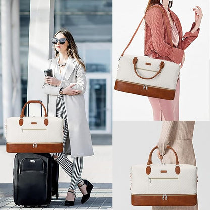 Weekender Bag for Women, Travel Duffel Bag Carry On Overnight Bag with Shoe Compartment Large Nylon Travel Weekend Tote Bag