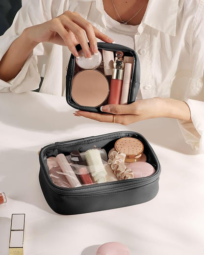 Pocmimut Mini Makeup Bag with Small Cosmetic Bag Travel Essentials Organizers,TSA Approved Toiletry Bag Makeup Pouch Clear Cosmetic Bags for Women Men,Black