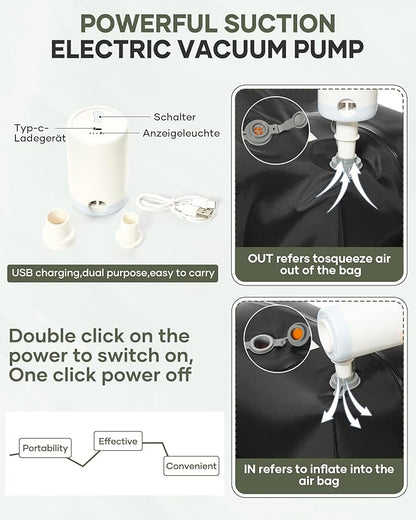 Vacuum Backpack Travel with Pump,Vacuum Seal Bags for Clothing, Shoe Compartment,United Airlines Personal Item Bag 17x10x9,Mochila compresion al vacio,Brown Green