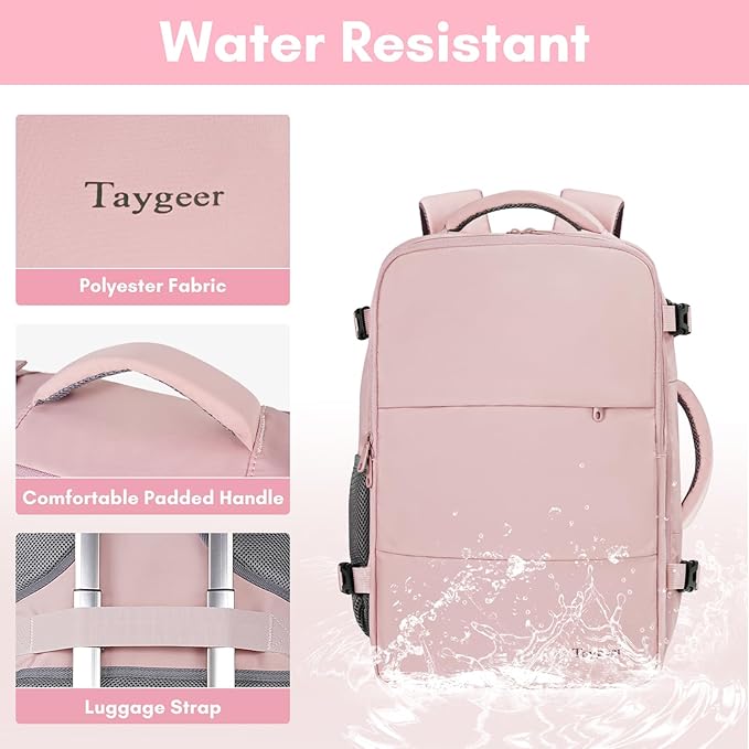 Taygeer Laptop Backpack for Women, Large Travel Backpack with 17.3 inch Laptop Compartment, TSA Friendly 40l Carry On Mochila, Daypack Business Computer Bag for Office Work Travel Essentials, Pink