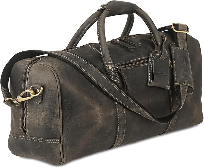 KomalC Leather Travel Duffel Bags for Men and Women Full Grain Leather Overnight Weekend Leather Bags Sports Gym Duffle